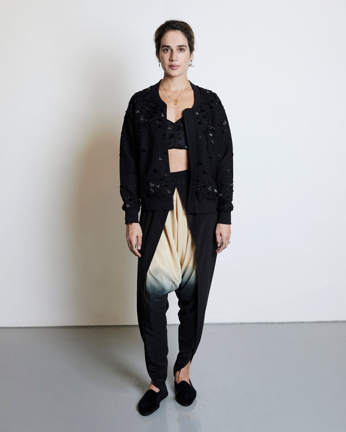 Ombre Silk Draped Pants - Black