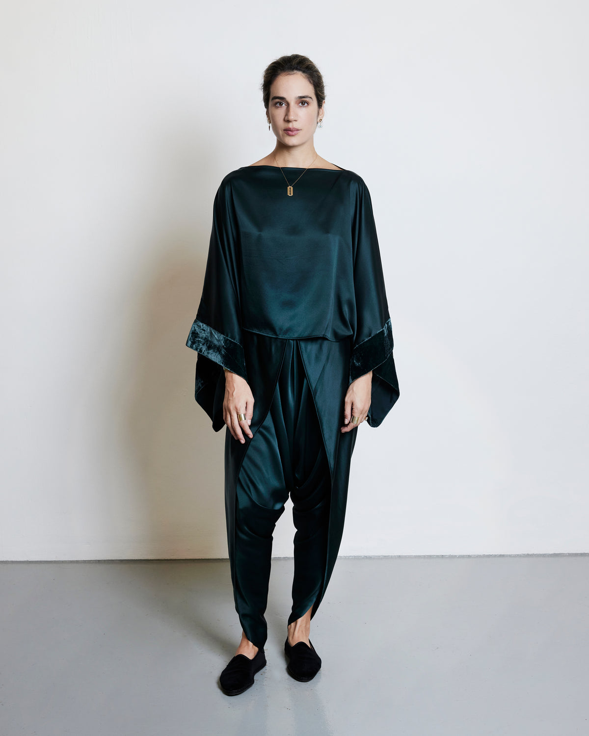 Silk Draped Pants - Bottle Green