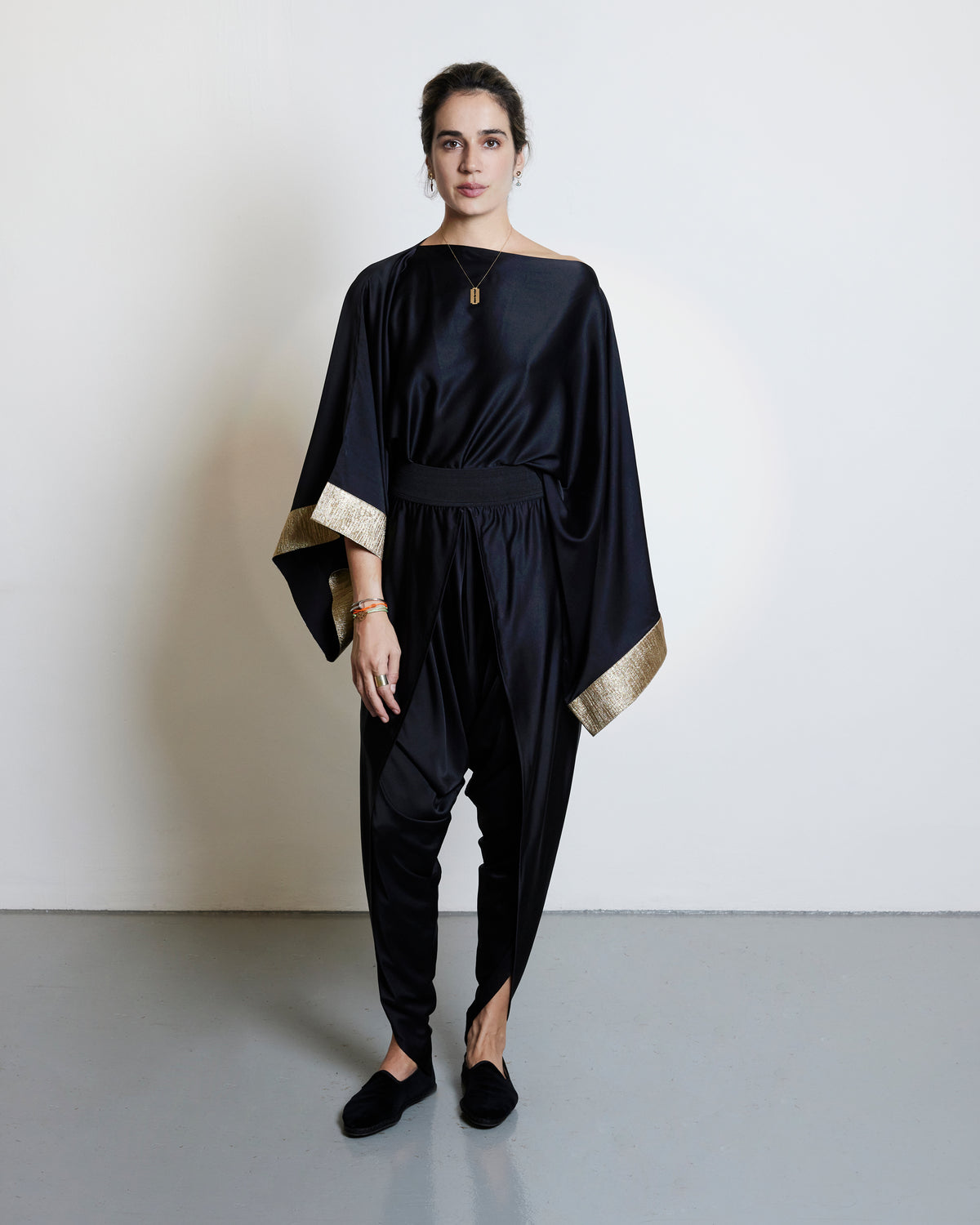 Silk Draped Pants - Black