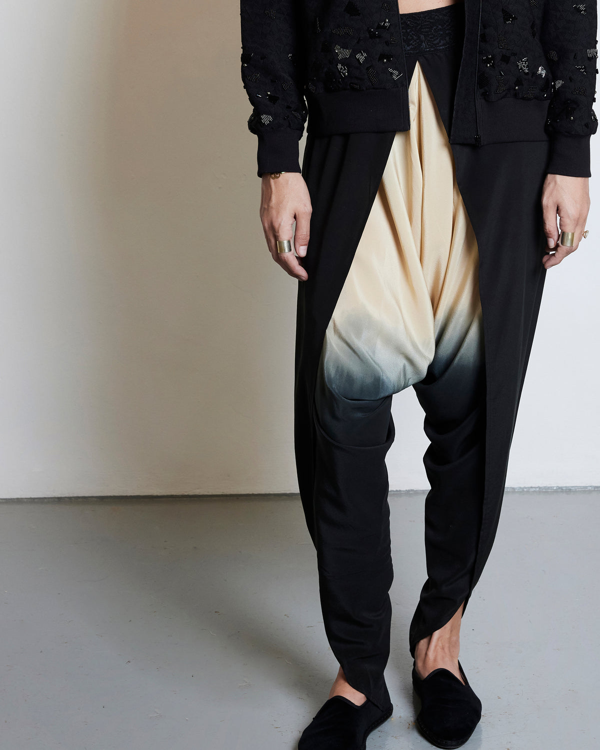 Ombre Silk Draped Pants - Black