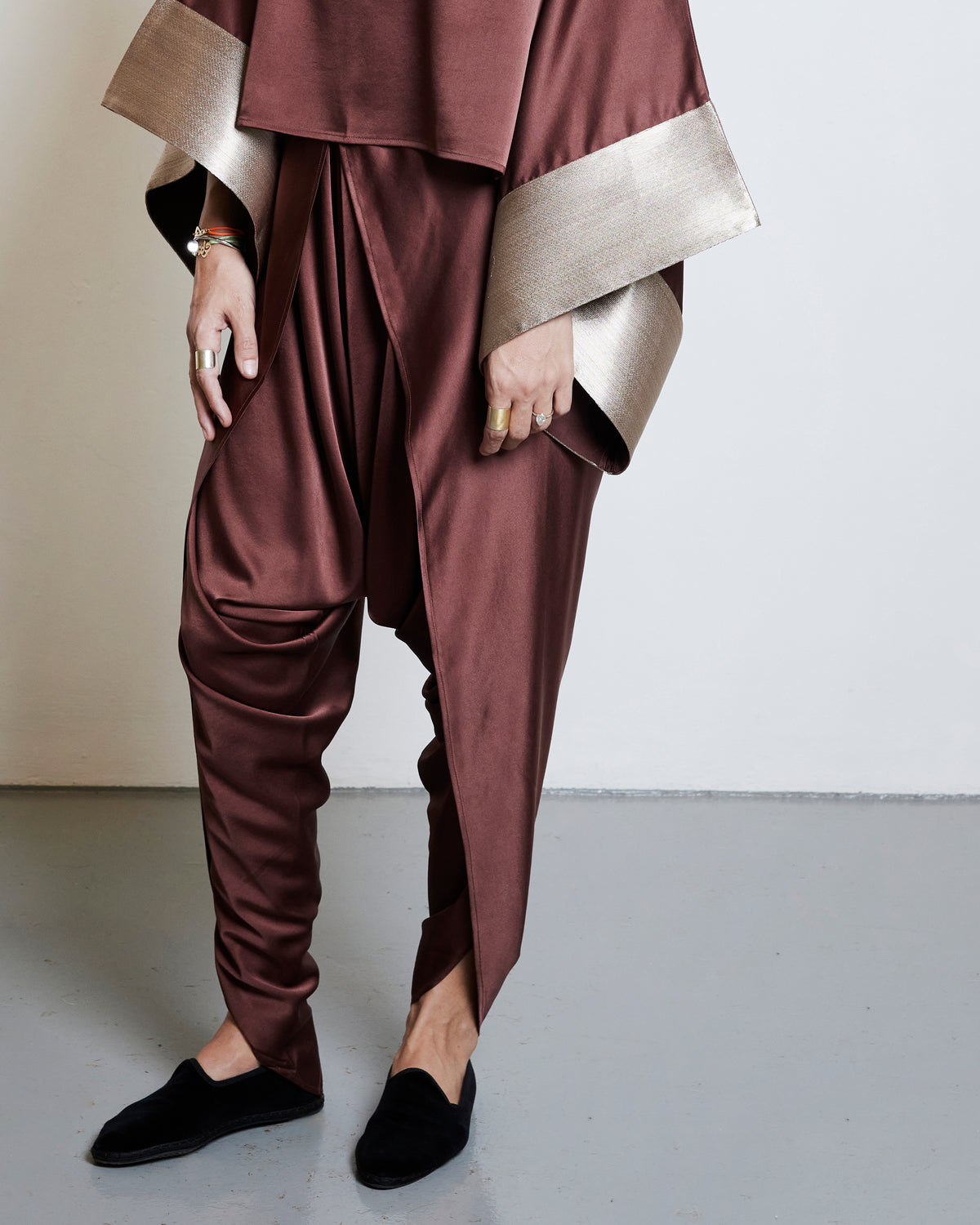Silk Draped Pants - Mocha