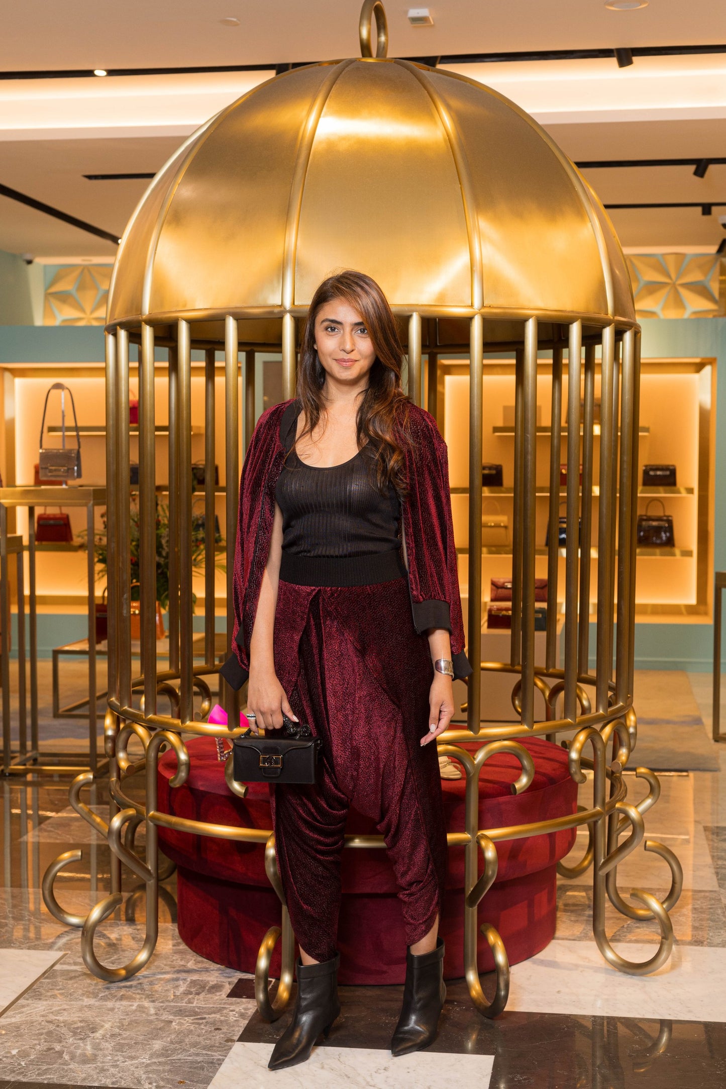Velvet co-ord sculptural pants and jacket