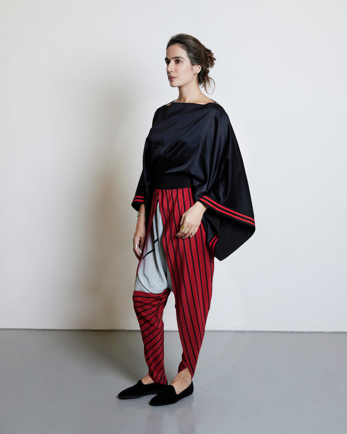 Silk Kimono Blouse - Black/Red