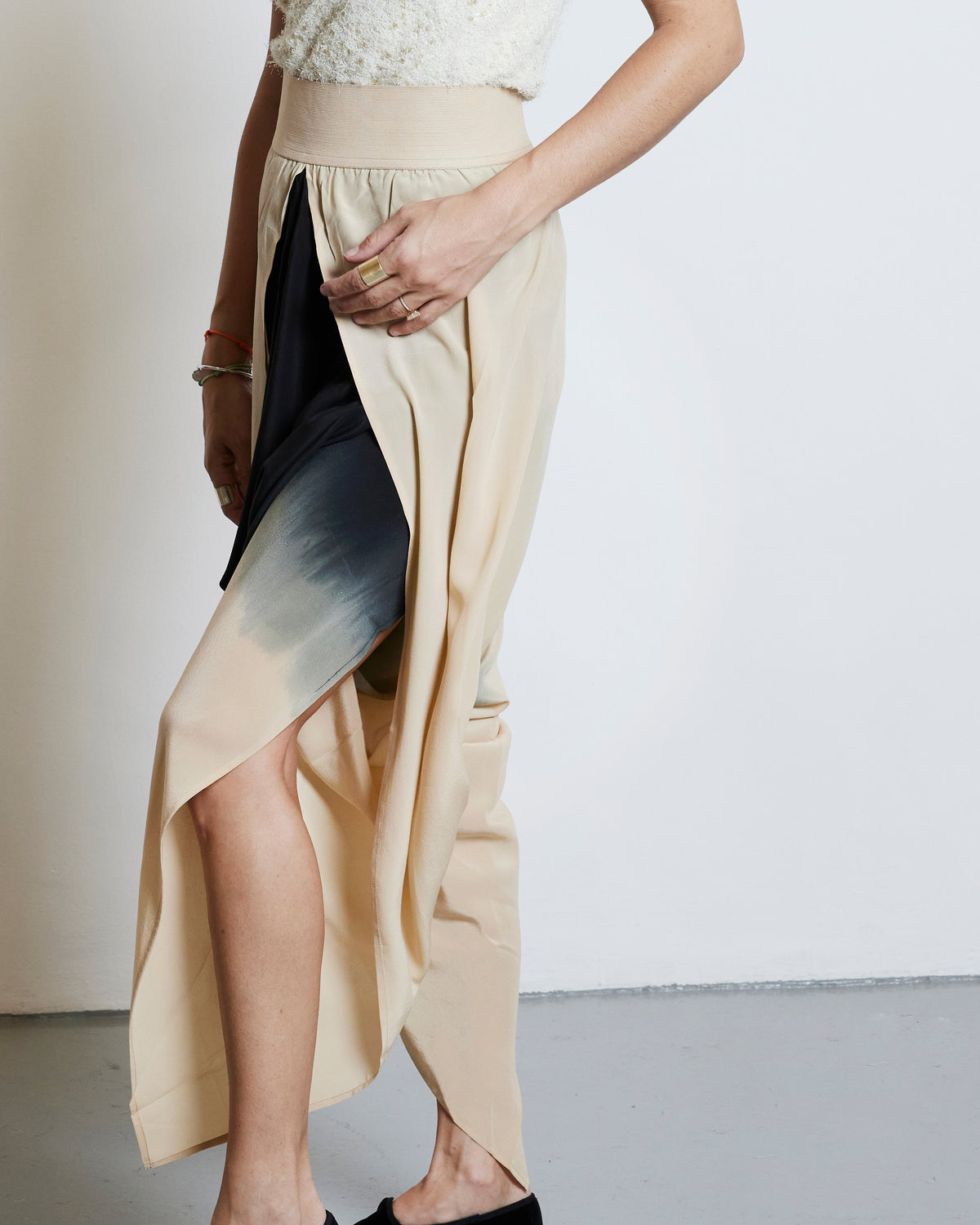 Ombre Silk Draped Pants - Beige