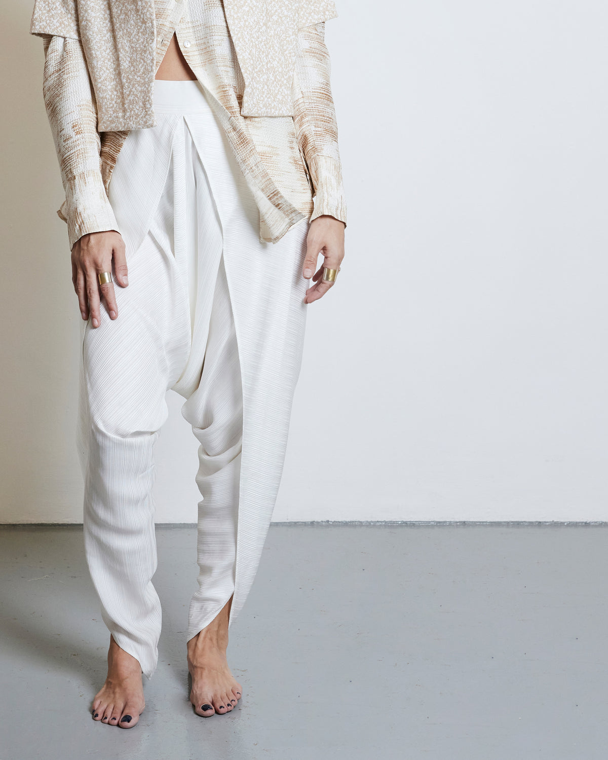 Silk Draped Pants - Nude